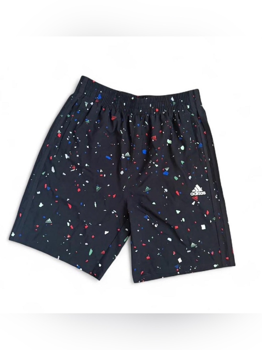adidas boys youth Black Confetti Print Athletic Shorts size large
